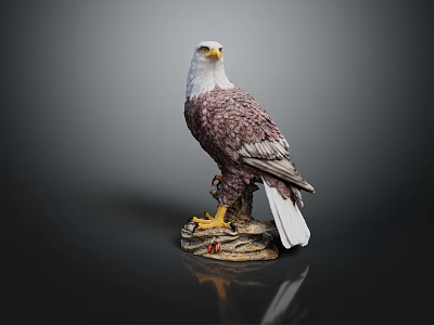 Eagle Sculpture Standing On Rock Base With White Head Brown Body White Tail 3d model Eagle Sculpture Standing On Rock Base With White Head Brown Body White Tail 3d model