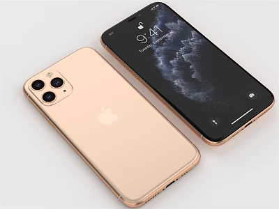 Apple Gold And Black Smartphones With Triple Camera And Screen 3d model