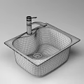 Modern Cream Colored Kitchen Sink With Single Faucet Rectangular Shape And Drain 3d model