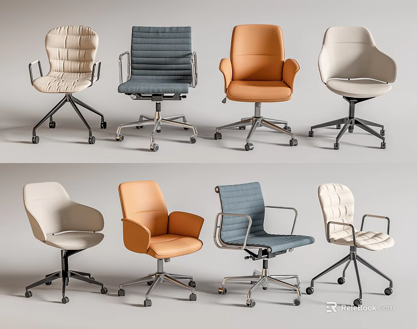 Modern Office Chairs With Beige Blue Orange White Upholstered Ergonomic Design Rolling Base And Armrests 3d model 