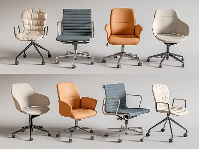 Modern Office Chairs With Beige Blue Orange White Upholstered Ergonomic Design Rolling Base And Armrests 3d model