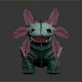 Turquoise And Pink Fantasy Creature 3D Model With Glowing Green Accents Fins And Scales