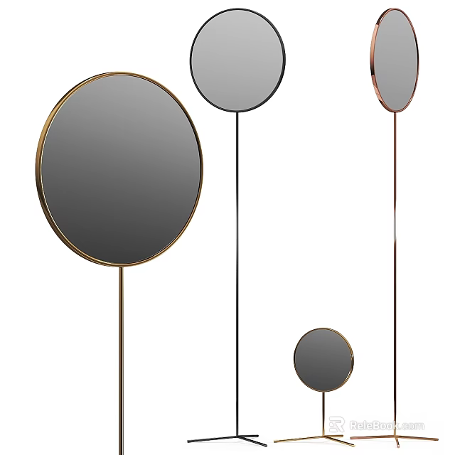 Round Decorative Mirrors In Various Sizes With Metal Stands For Home Decor 3d model 