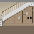 Modern Staircase With Wooden Handrail White Balusters And Built In Bookshelves With Books Decorative Items