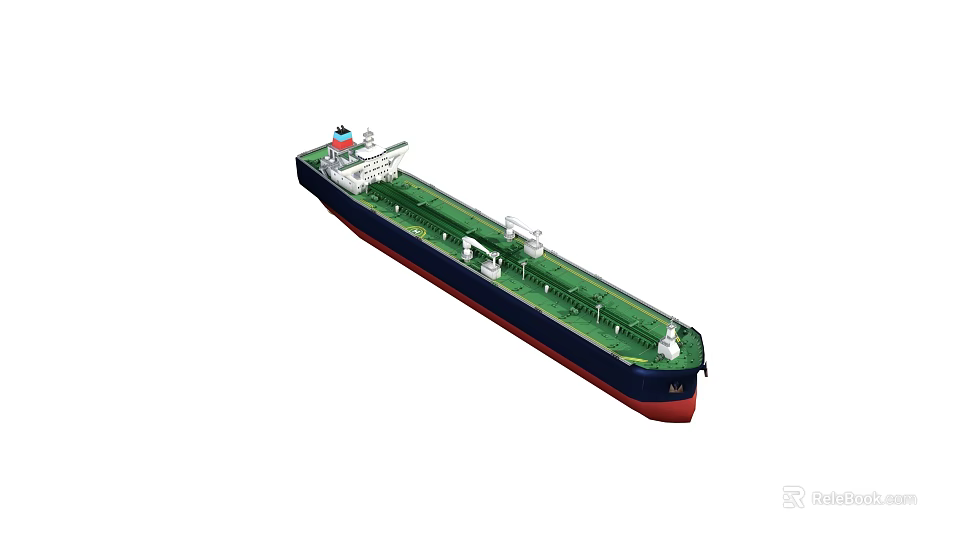 Large Oil Tanker Ship With Green Deck And Red Hull Structure Design 3d model