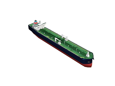 Large Oil Tanker Ship With Green Deck And Red Hull Structure Design 3d model