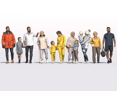 Diverse Group of People With Different Ages And Various Clothing Standing Together 3d model