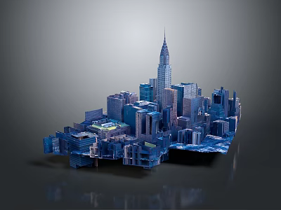 Cartoon City Scene 3D Model With Skyscrapers And Tall Spire Building 3d model