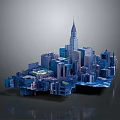 Cartoon City Scene 3D Model With Skyscrapers And Tall Spire Building