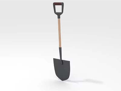 High Quality Hardware Shovel Featuring Wooden Handle And Black Steel Blade 3d model