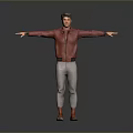 Man Standing With Arms Outstretched Wearing Red Shirt Gray Pants And Orange Boots