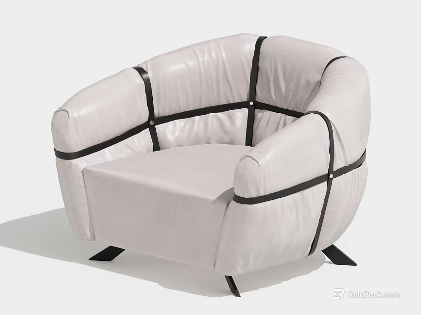 Modern Light Beige Leather Single Sofa Featuring Black Trim Curved Armrests And Black Legs 3d model 