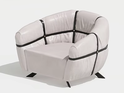 Modern Light Beige Leather Single Sofa Featuring Black Trim Curved Armrests And Black Legs 3d model