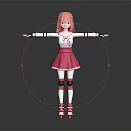 Child With Pink Hair Wearing White Top Pink Skirt Red Roller Skates Arms Outstretched