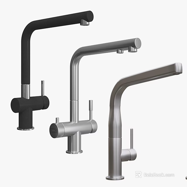 Modern Kitchen Faucets In Black And Silver Contemporary Design For Home Use 3d model 