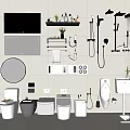 Modern Bathroom Suite with Toilet Sink Mirror Shower Fixtures and Shelf
