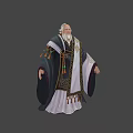 Elderly Character With White Beard In Dark And White Traditional Robe With Decorative Tassels
