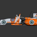 White and Orange Single Seater Racing Car With DASO Rear Wing And Blue Rimmed Wheels 3d model
