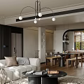 Cozy Living Dining Room With Large Window Autumn View Framed Paintings And Beige Sofa