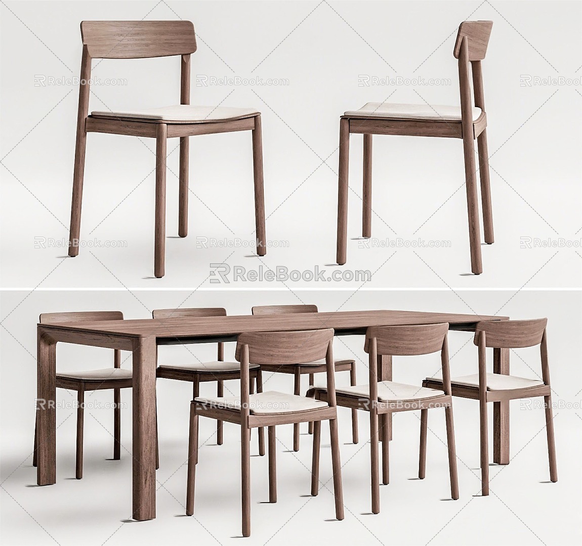 Modern Solid Wood Dining Table and Chair 3d model