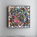 Vibrant Abstract Painting With Splattered Blue Yellow Green White And Black Colors