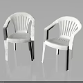Two White Plastic Chairs With Armrests And Slatted Back Design 3d model
