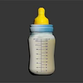 Baby Bottle With Yellow Nipple Blue Cap And Milk Measurement Markings