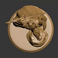 Golden Warrior Statue Holding Axe and Spear with Cloak on Round Base