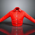 Red Knitted Jacket With Collar Buttons And Pockets For Casual Style 3d model