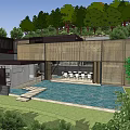 Modern Luxury Detached Villa With Green Roof Swimming Pool Lawn And Surrounding Trees
