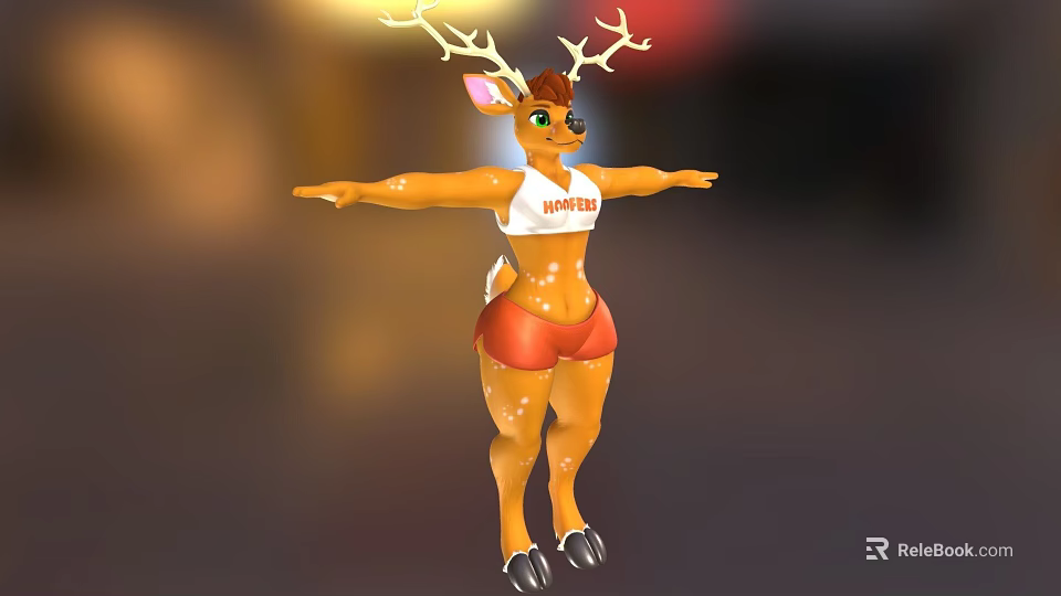 Cartoon Deer Game Character With Antlers White IMPACT Tank Top Red Shorts Outstretched Arms 3d model 
