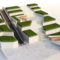 Architectural White Stairs Design With Lush Green Plants And Terrace Platforms
