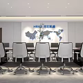 Modern Meeting Room Interior With Long Conference Table Black Chairs Large Screen And World Map