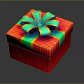 Red Striped Gift Box With Vibrant Green And Yellow Bow And Decorative Design