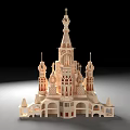 Intricate Wooden Church Shaped Doll with Detailed Domes and Spires Design