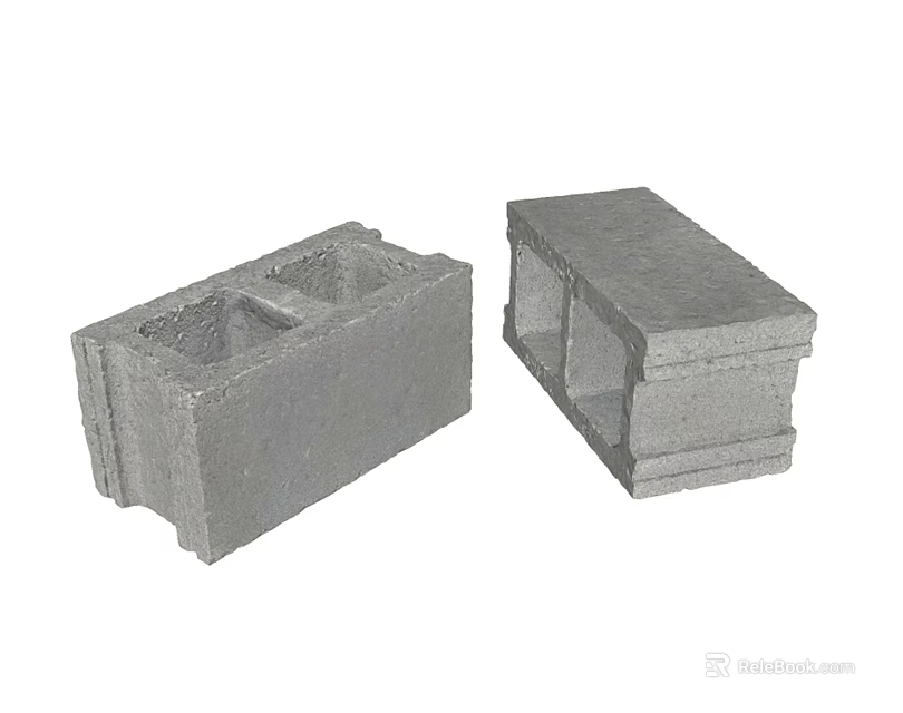 Gray Concrete Building Blocks With Hollow Design For Structural Construction 3d model