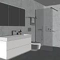 Modern Bathroom Interior Design Featuring Vanity Toilet Shower And Gray Tile Wall Niche