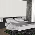 Modern Bedroom Background Double Bed with White Bedding Black Nightstand and Window Curtains 3d model