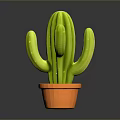 Lush Green Cactus in Orange Ceramic Pot on Dark Reflective Surface 3d model