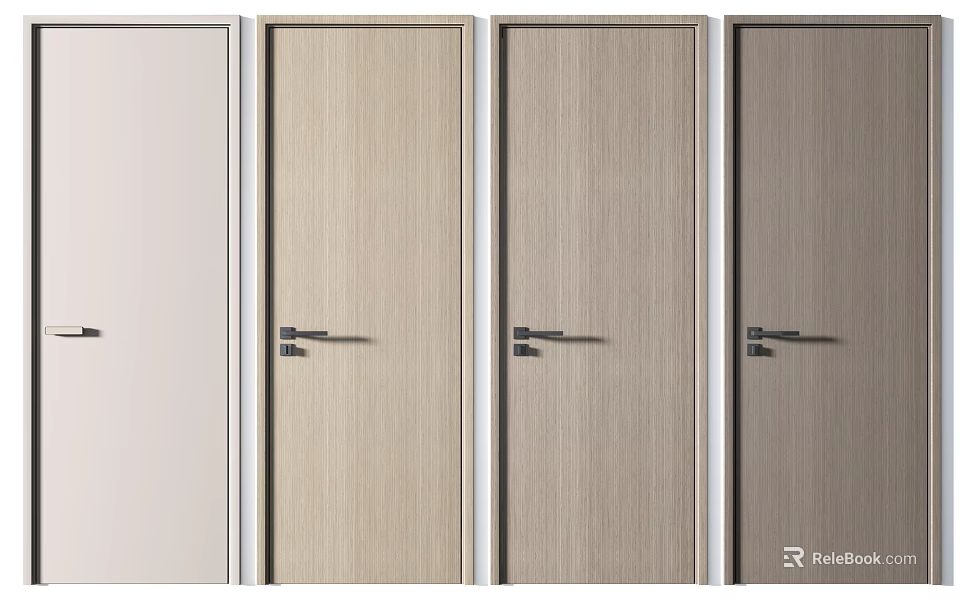 Modern Hinged Doors In White Light Medium And Dark Wood Textures For Interior 3d model