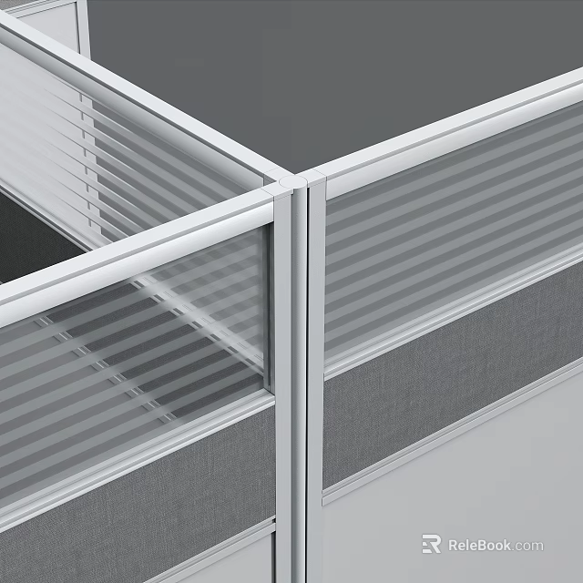 Modern Room Divider With Striped Glass Panels And Silver Metal Frame Partition Design 3d model 