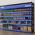 Industrial Motor Oil Storage Rack Featuring Various Oil Products on Multiple Shelves