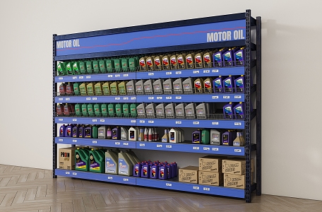 Modern Lubricant Lubricating Oil Rack Mobil Oil Rack Metal Rack Carton Plastic Bottle 3d model