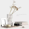 Decorative Ornament Set With Transparent Vase Dried Flowers Photo Frame Candle And Books