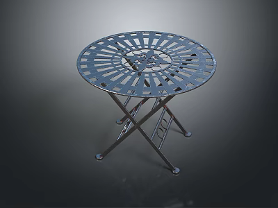 Modern Round Top Metal Functional Table with Hollow Design and Folding Legs 3d model