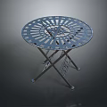 Modern Round Top Metal Functional Table with Hollow Design and Folding Legs