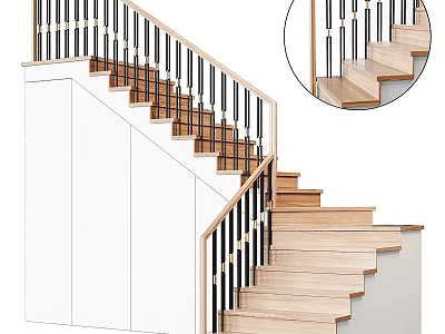 Stylish Modern Staircase With Wooden Steps Black Railings And White Walls Design 3d model