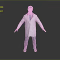 Man in White Lab Coat Lanyard Blue Jeans Gray Shoes Arms Outstretched on Gray Background
