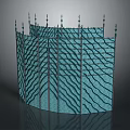 Blue Curved Sculptural Carving With Wavy Texture Screen Design And Spiked Top