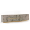 Modern Gray TV Cabinet With Gold Trim And Textured Surface Design